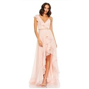 Mac Duggal 49330 Polka Dot Asymmetrical Ruffle Gown 2 Salmon